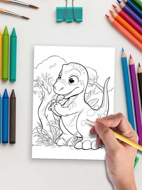 Dino Days – 52 Dinosaur Scene Coloring Pages - Image 5